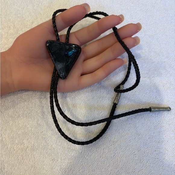 Dichroic Glass Black Triangle Bolo Tie Western Statement Necklace - Picture 5 of 6